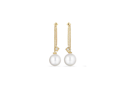 Gold Plated CZ Studded and Pearl Studded Dangle Earring